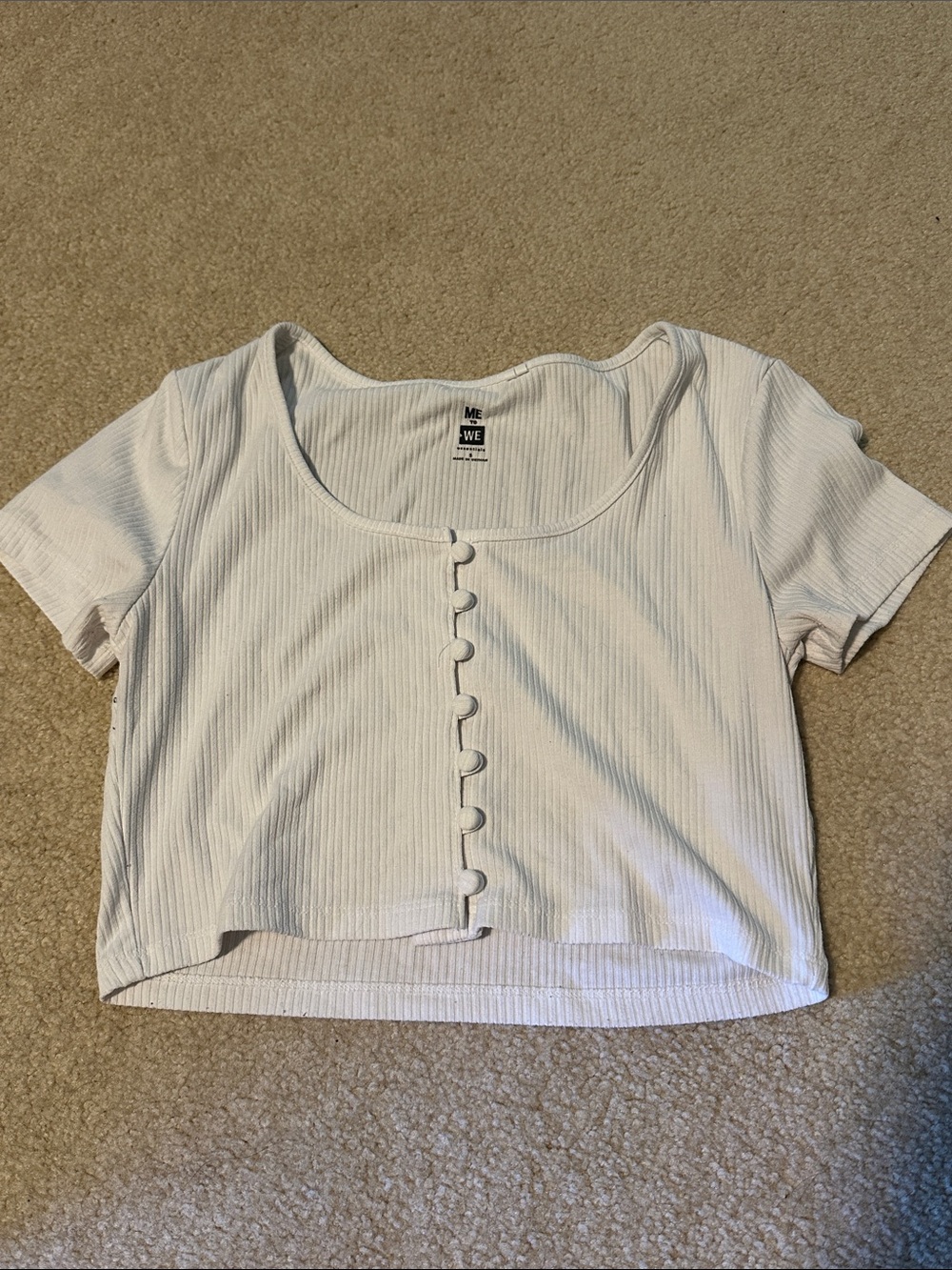 Me to We Cream Ribbed Button-Front Crop Top